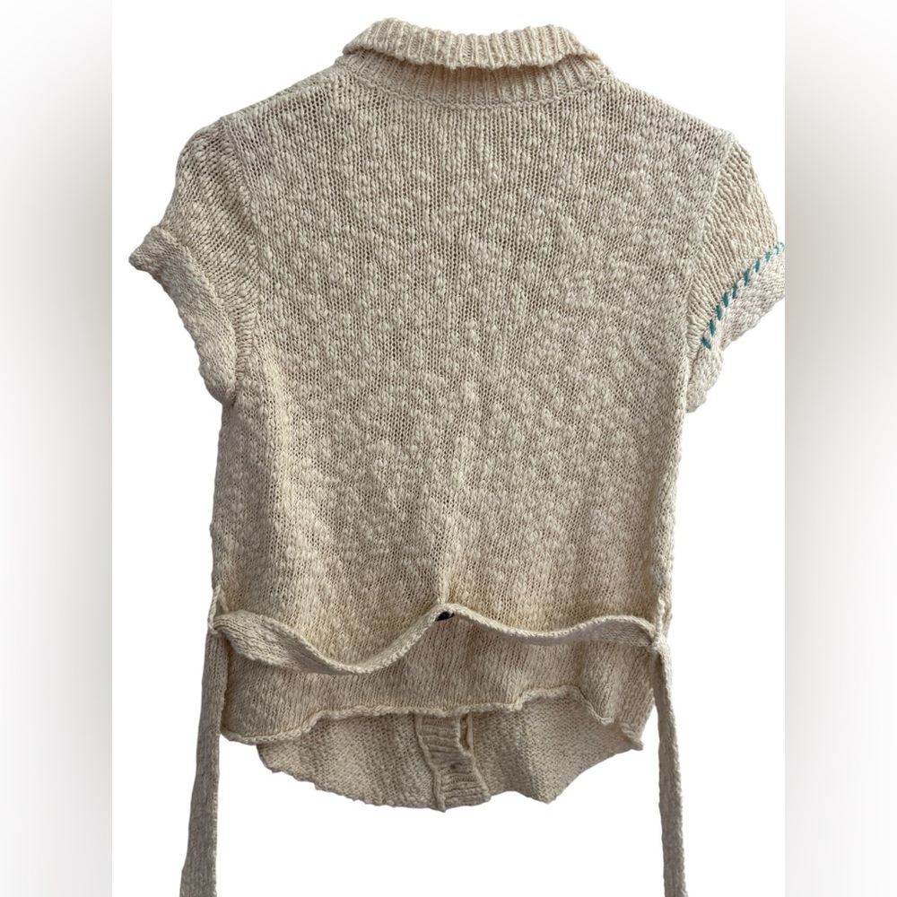 Free People Chunky Knit Button Cardigan Top Tie Waist Neutral Size L - Picture 3 of 6